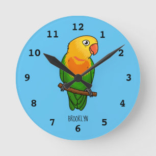 Cute lovebird cartoon parrot round clock