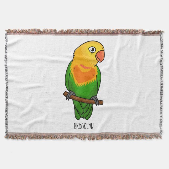 Cute lovebird cartoon parrot throw blanket (Front)