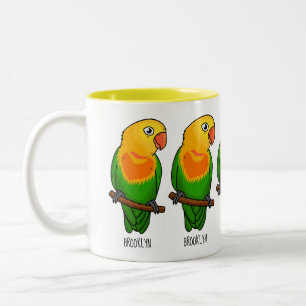Cute lovebird cartoon parrot Two-Tone coffee mug