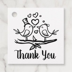 Cute Lovebirds Black White Wedding Thank You Favour Tags