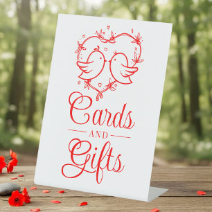 Cute Lovebirds Boho Red Heart Cards Gifts Wedding Pedestal Sign