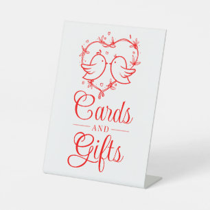 Cute Lovebirds Boho Red Heart Cards Gifts Wedding Pedestal Sign