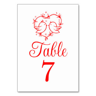 Cute Lovebirds Boho Red Heart Garden Wedding  Table Number