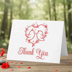 Cute Lovebirds Boho Red Heart Thank You Wedding Card
