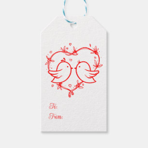Cute Lovebirds Boho Red Heart Wedding Gift Tags