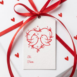 Cute Lovebirds Boho Red Heart Wedding Gift Tags