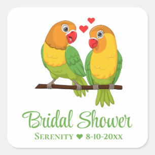 Cute Lovebirds Cartoon Love Birds Bridal Shower Square Sticker