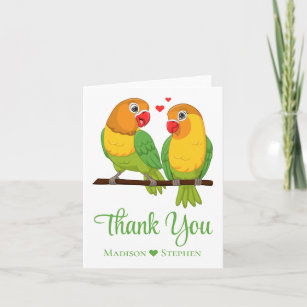 Cute Lovebirds Green Love Birds Wedding Thank You Card