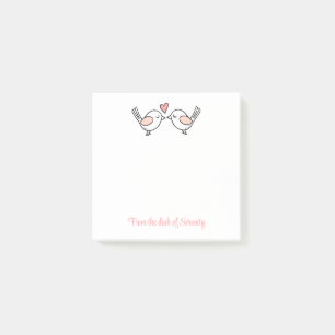 Cute Lovebirds Heart Kiss Pink Cartoon Love Bird Post-it Notes