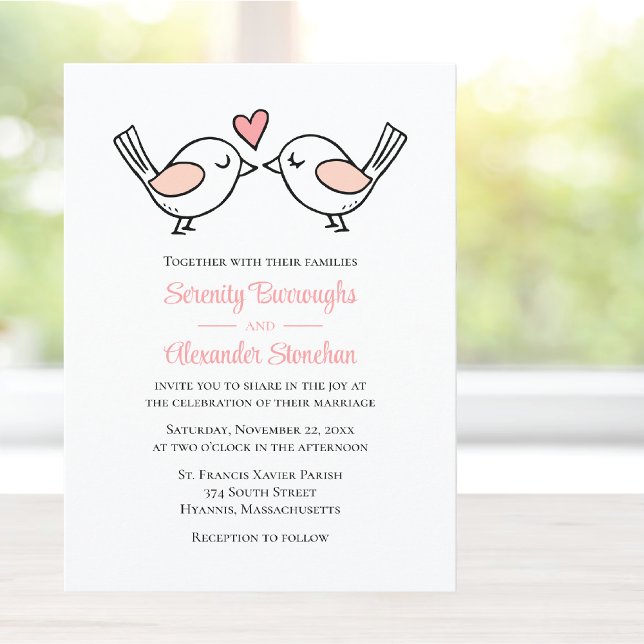 Cute Lovebirds Nature Lovers Pink Love Birds  Invitation (Creator Uploaded)