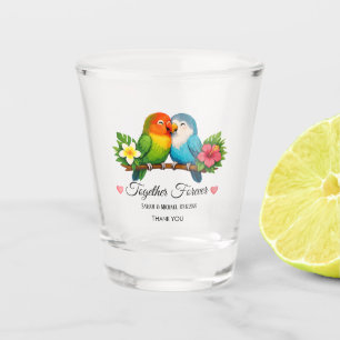 Cute Lovebirds Thank You Wedding Favour Shot Glass