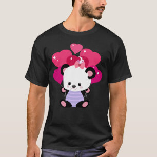 Cute Lovely Baby Panda Girl With Heart Ballon For T-Shirt