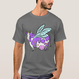 Cute Lovely Cow Fairy Wildlife Flower Cottagecore T-Shirt