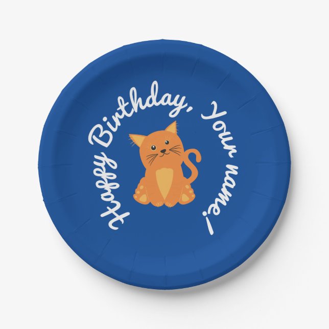 Cute Lovely Orange Kitten Customisable Name Paper Plate (Front)