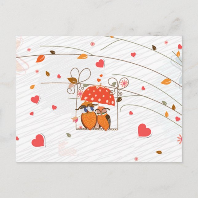 Cute lovely valentines owls in love under umbrella holiday postcard (Front)