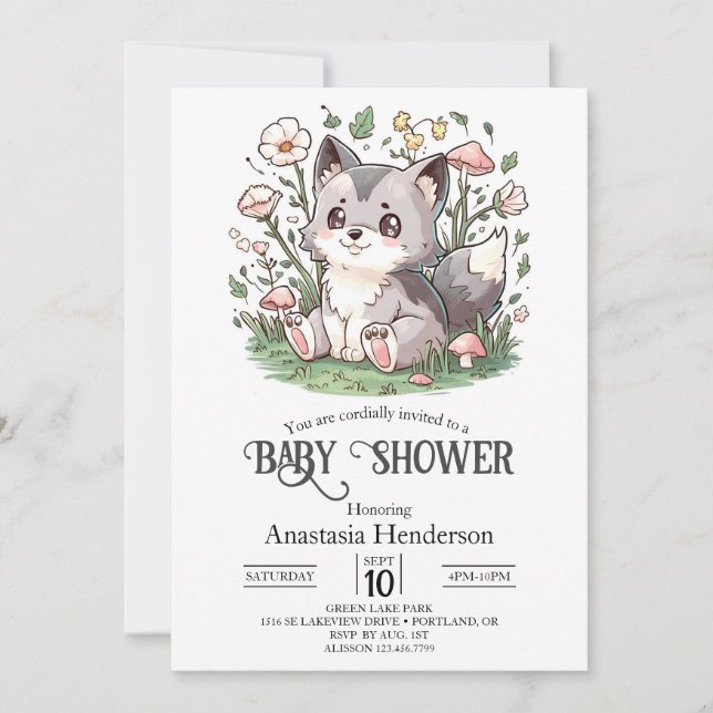 Cute Lovely Wolf Baby Shower Digital Invitation (Front)