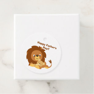 Cute Loving Cartoon Dad Lion and Cub Favour Tag