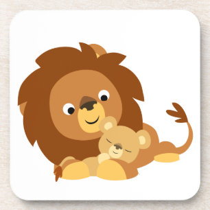 Cute Loving Cartoon Lion Dad and Cub Coaster Set