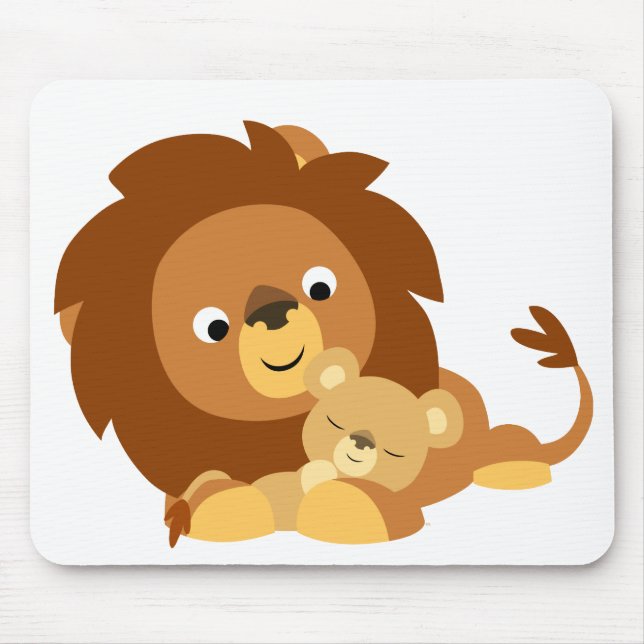 Cute Loving Cartoon Lion Dad and Cub Mousepad (Front)