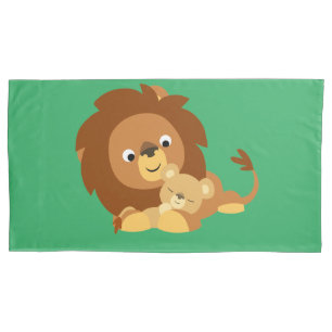 Cute Loving Cartoon Lion Dad And Cub Pillowcase