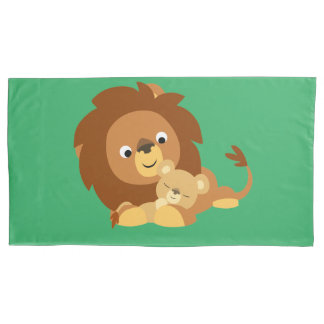 Cute Loving Cartoon Lion Dad And Cub Pillowcase