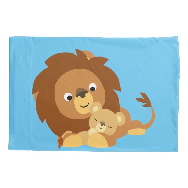 Cute Loving Cartoon Lion Dad And Cub Pillowcase (Back)