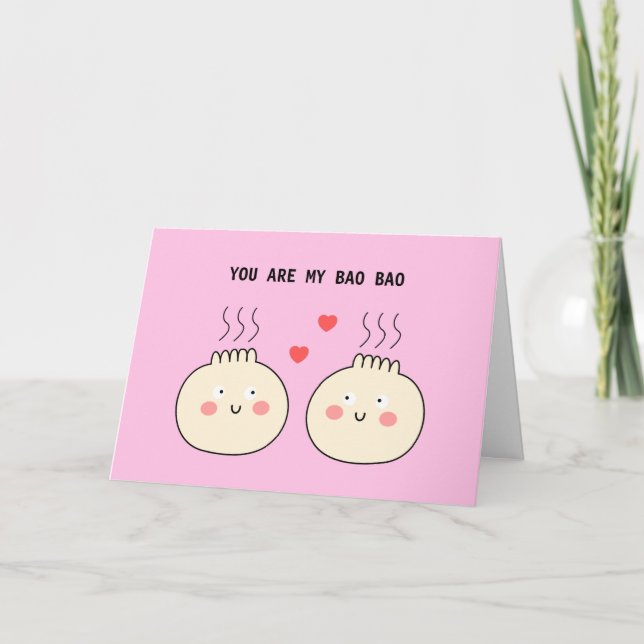 Cute Loving Chinese Bao Bun Couple Pun Love Card (Front)