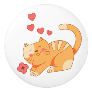 Cute Loving Orange Tabby Kitten Ceramic Knob