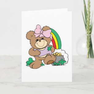cute luck of the irish st patricks girl teddy bear card
