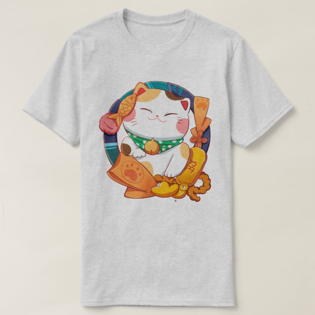 Cute Lucky Cat T-Shirt (Design Front)