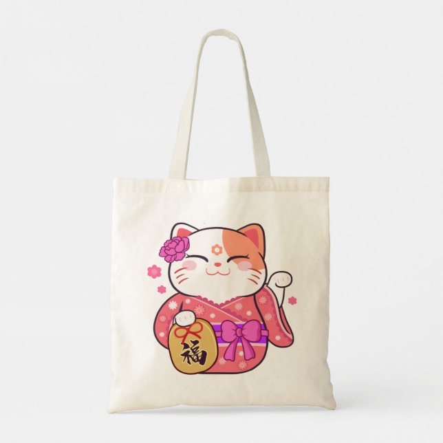 Cute Lucky Cat Tote Bag (Back)