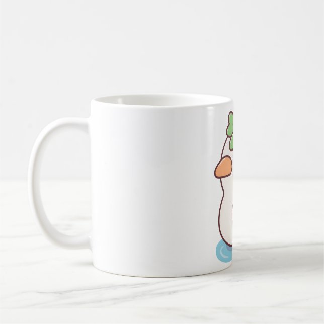 Cute Lucky Ducky Four Leaf Clover Coffee Mug (Left)