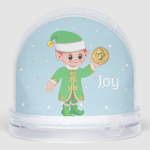 Cute Lucky Elf Holding a Gold Coin Snow Globe