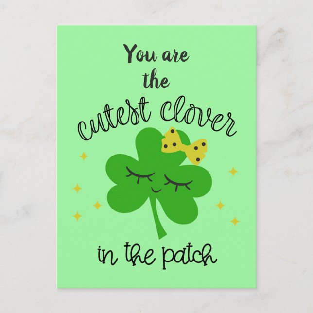 Cute Lucky Four Leaf Clover Happy St. Patricks Day Holiday Postcard (Front)