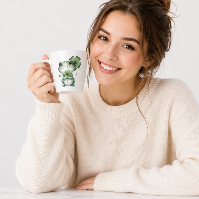 Cute Lucky Frog with Four-Leaf Clover Coffee Mug | (Creator Uploaded)