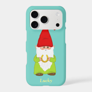 Cute Lucky Gnome with Horseshoe on Teal