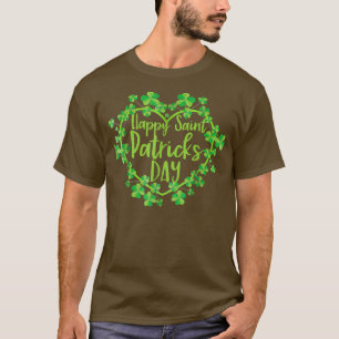 Cute Lucky Heart Shamrock Happy St Patricks Day Fa T-Shirt