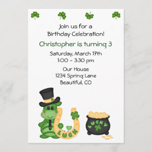 Cute Lucky Irish Dragon and Clovers Boys Birthday Invitation