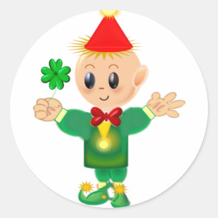 Cute lucky leprechaun with clover classic round sticker