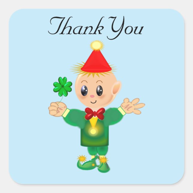 Cute lucky leprechaun with clover Thank You Square Sticker (Front)