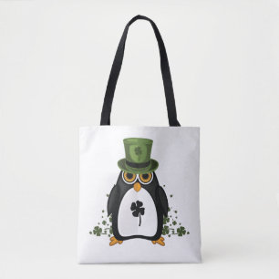 Cute Lucky Penguin Four Leaf Clover St. Patrick's  Tote Bag