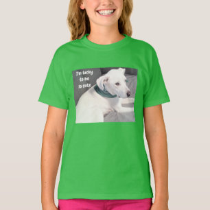 Cute Lucky Puppy Dog Wearing Green Scarf T-Shirt