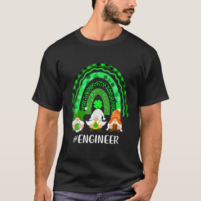 Cute Lucky Rainbow Engineer Gnome Leopard Happy St T-Shirt (Front)