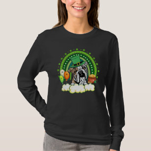 Cute Lucky Rainbow English Bulldog Shamrock St Pat T-Shirt