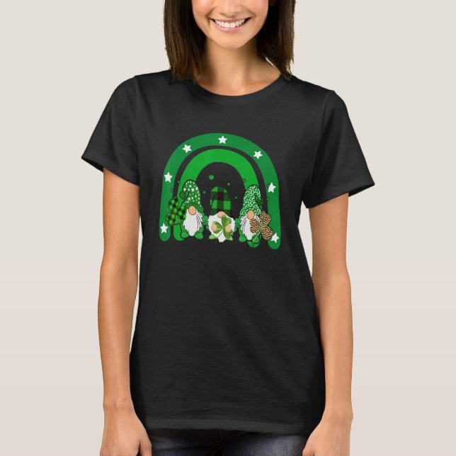 Cute Lucky Rainbow Gnome Happy St Patricks Day Fam T-Shirt (Front)
