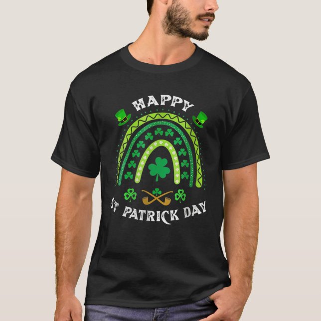 Cute Lucky Rainbow Happy St Patrick Day Funny Gree T-Shirt (Front)