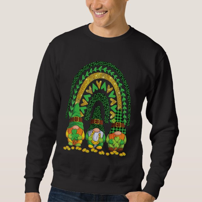 Cute Lucky Rainbow Irish Gnome Happy St Patricks D Sweatshirt (Front)