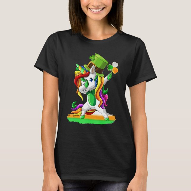 Cute Lucky Rainbow Unicorn Happy St Patricks Day F T-Shirt (Front)