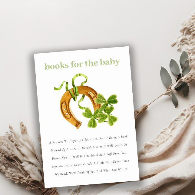 Cute Lucky Shamrock Green Books For Baby Shower Enclosure Card (Creator Uploaded)