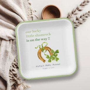 Cute Lucky Shamrock St Patrick's Day Baby Shower Paper Plate